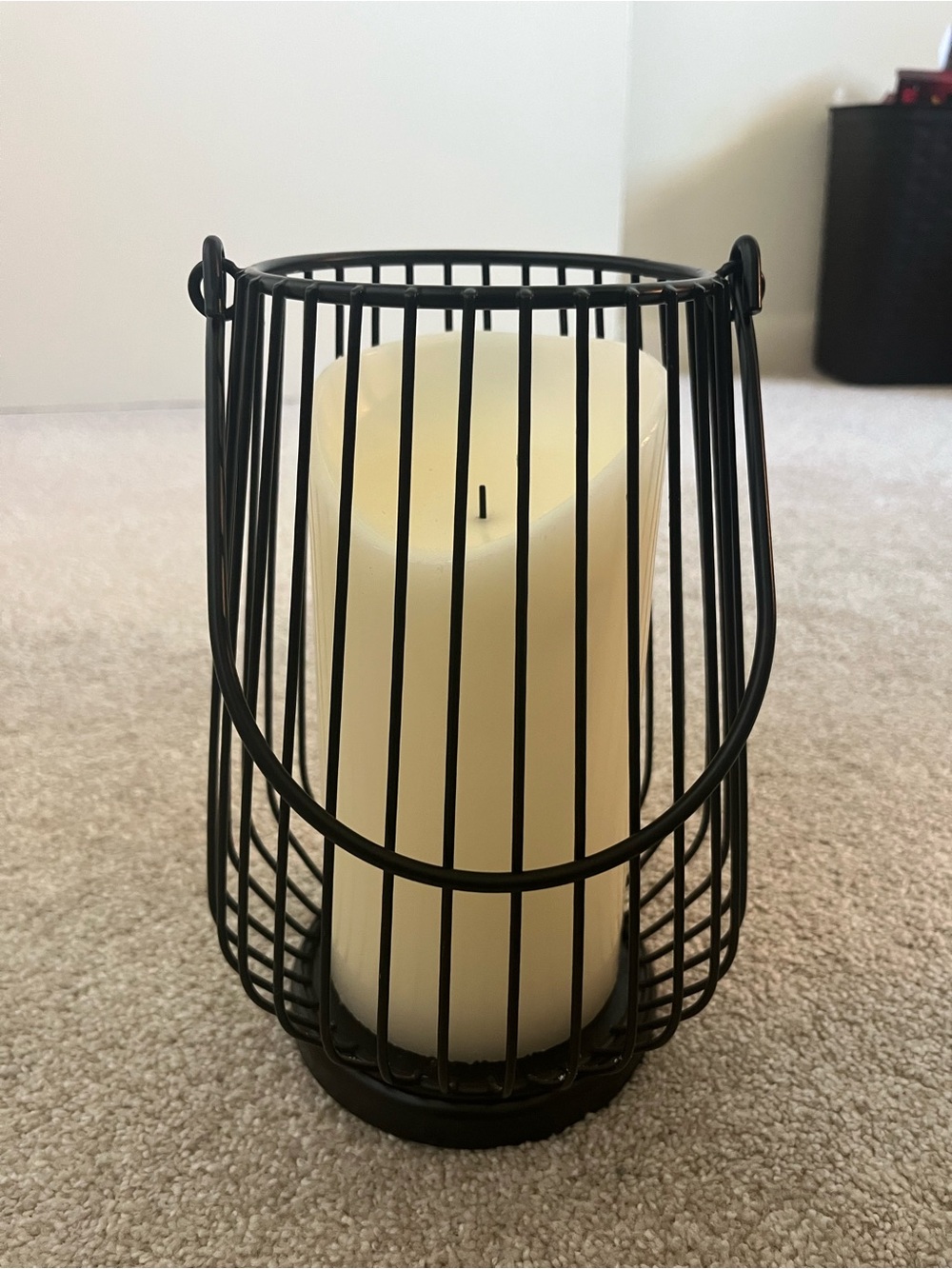 Black Metal Candle Lantern with Ivory Pillar Candle